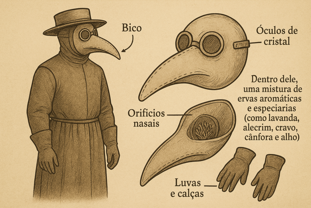 Descrição das máscaras de pássaros da peste negra